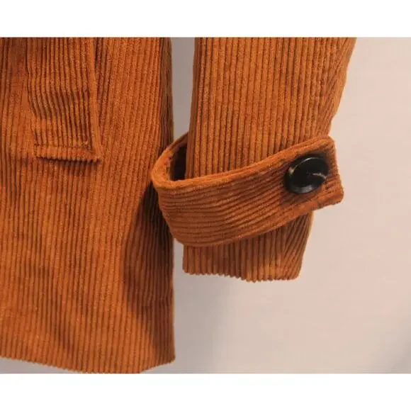 Forever 21 Corduroy Peacoat Womens size S Brown Line Double Breasted Pockets - Picture 4 of 9
